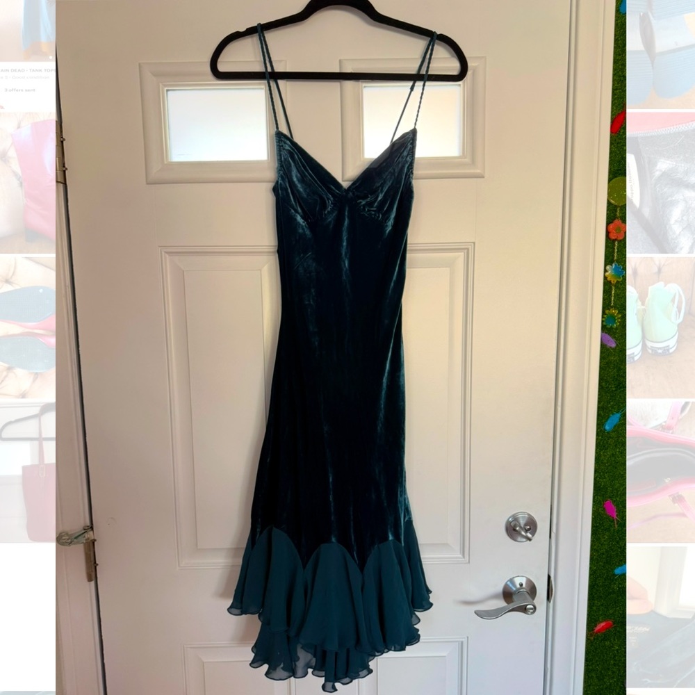 Vintage Betsey Johnson teal velvet dress